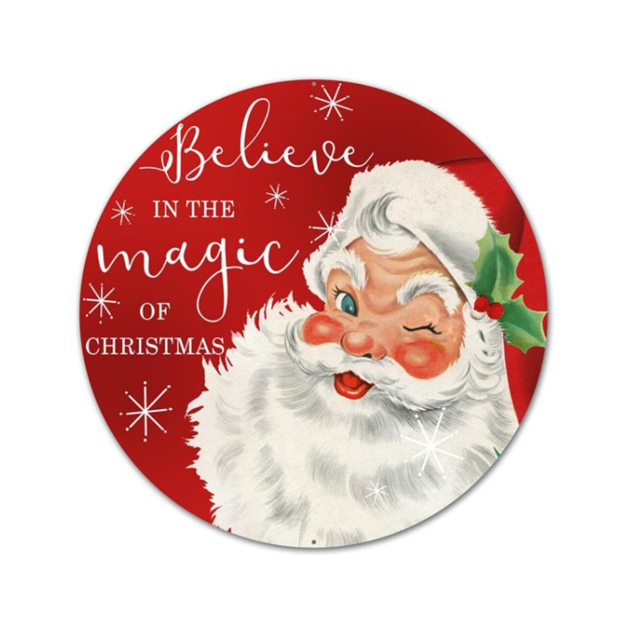 Santa “Believe” Christmas Sign 12" | Round Metal Holiday Wall Decor-AP0129